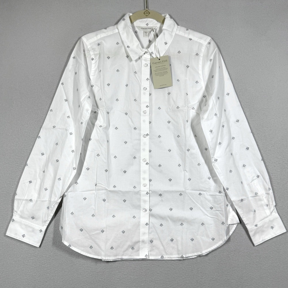 Garnet Hill Top Womens 6 Signature Organic Pima Cotton Shirt Long Sleeve NWT